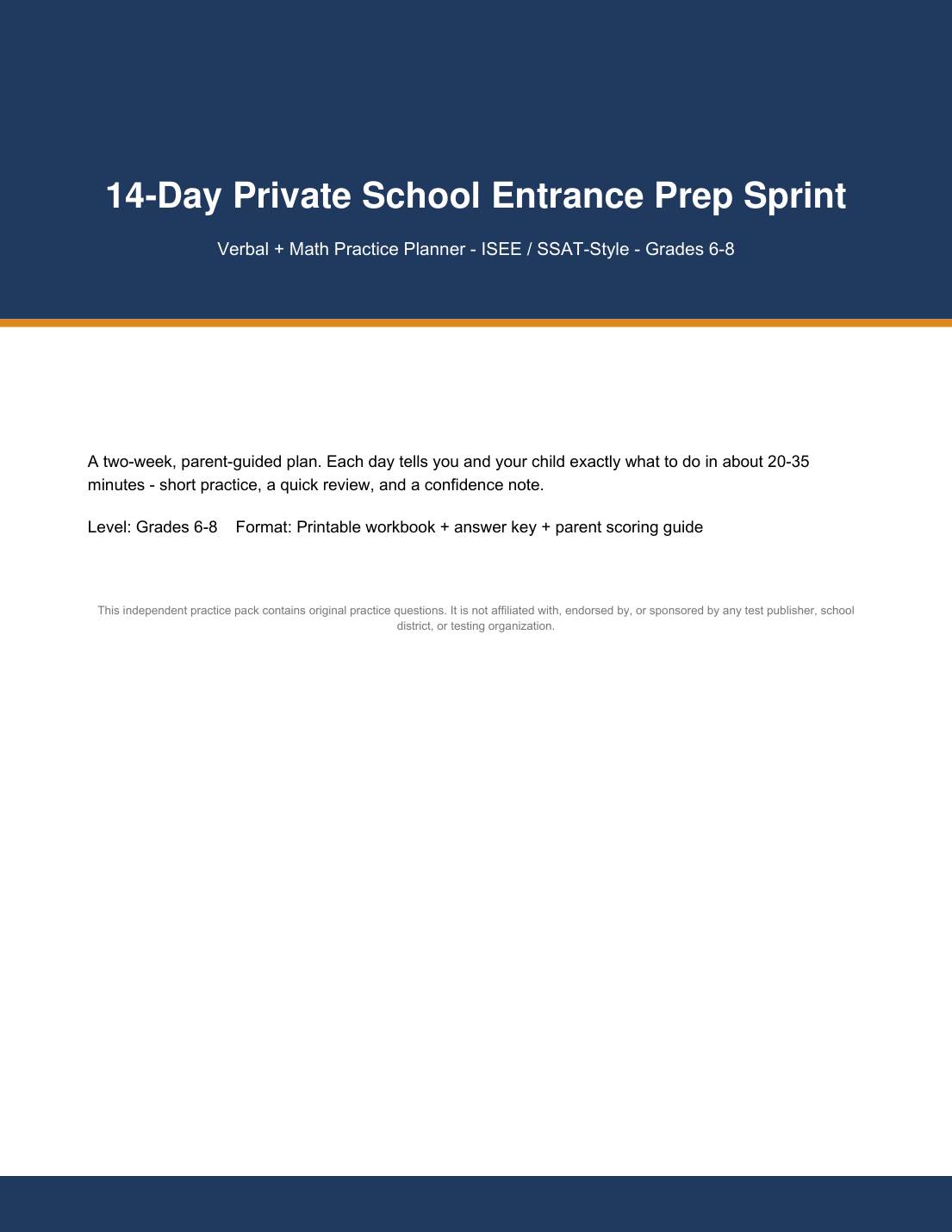 Cover for 14-Day Private School Prep Sprint