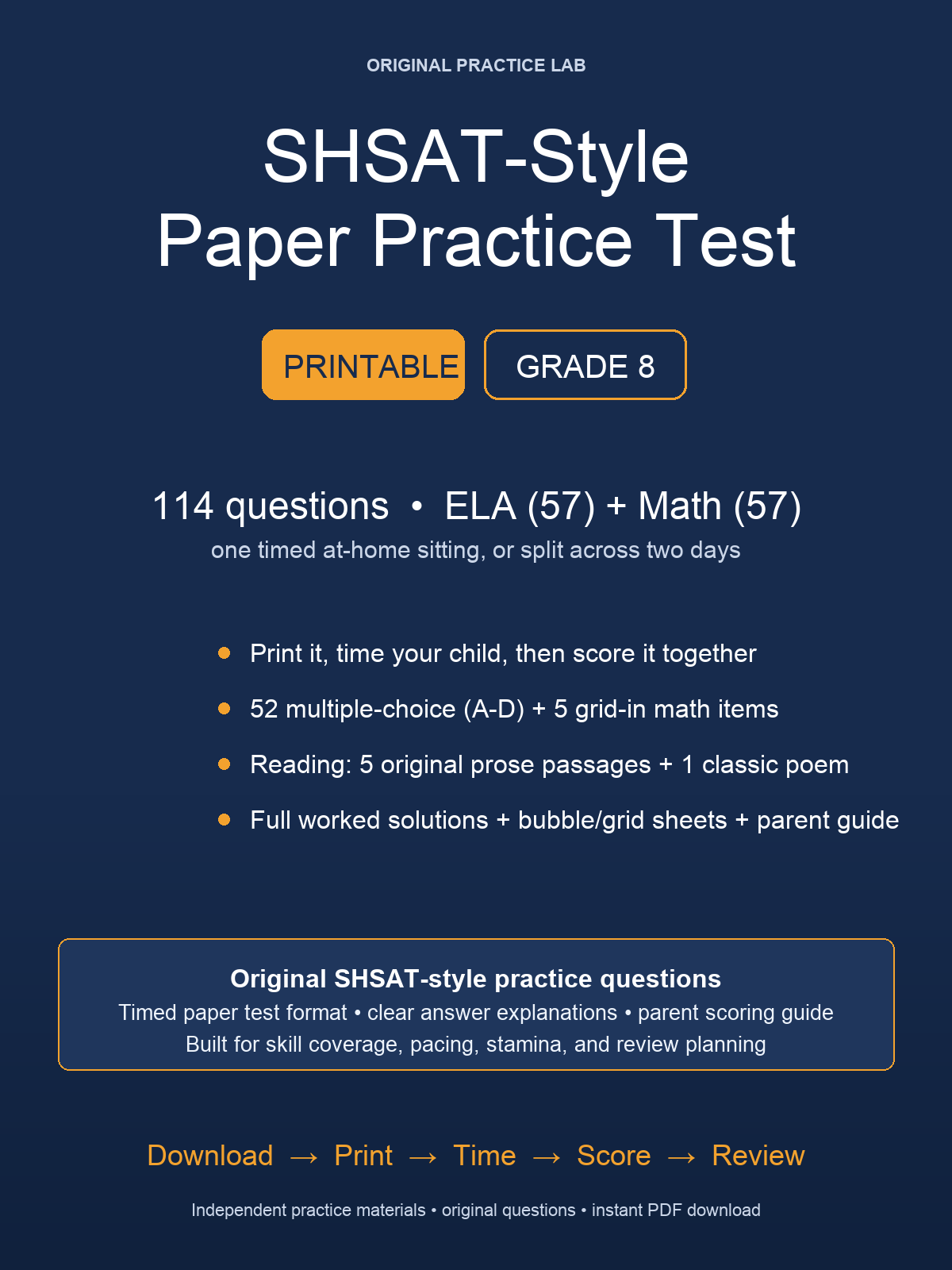 Cover for SHSAT Summer Practice Test