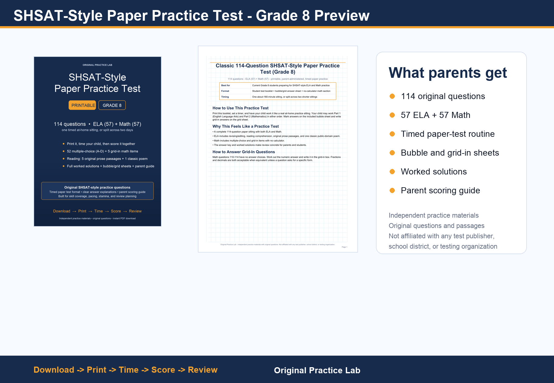 First-page preview of SHSAT Summer Practice Test